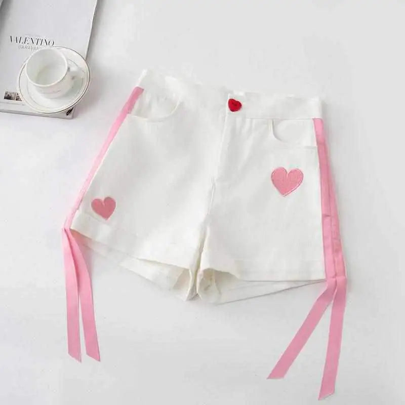 Heart Ribbon Print Shorts