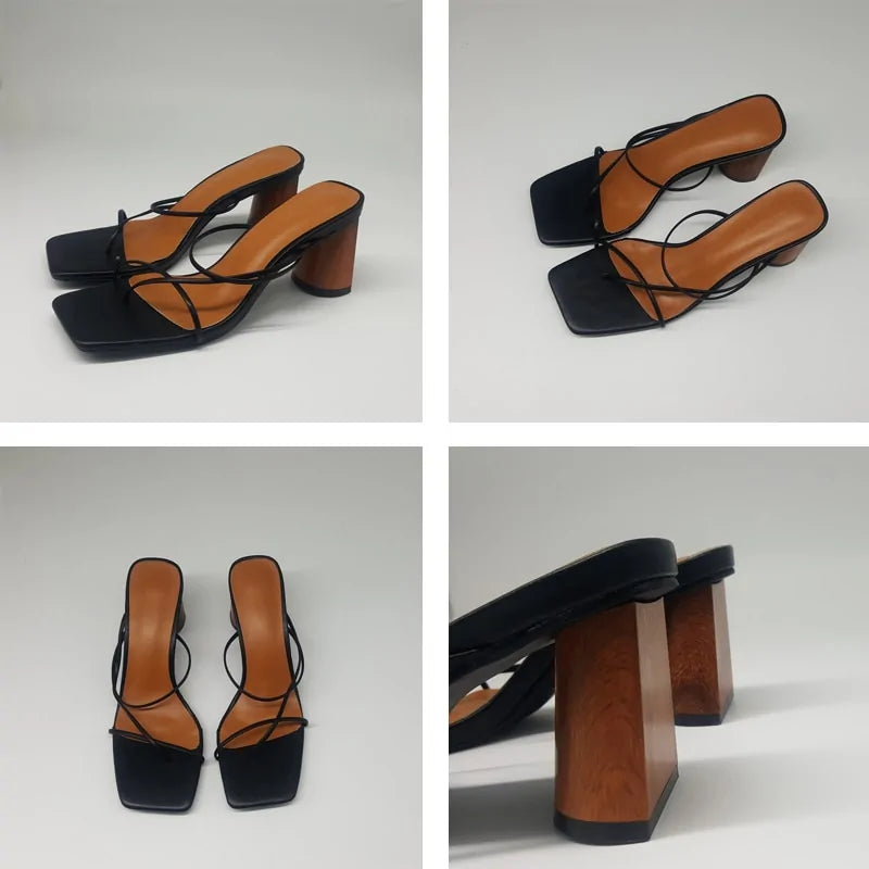 Wood Heel Slipper Sandals