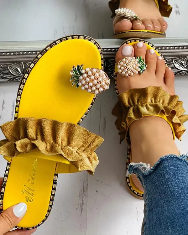 Bohemian Pineapple Pearl Flat Sandals