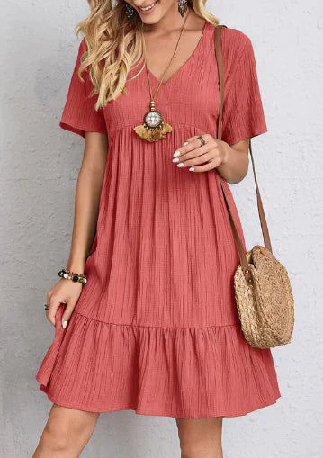 Summer V-neck Dresses Women's Loose Casual Short-sleeved Corset Dress